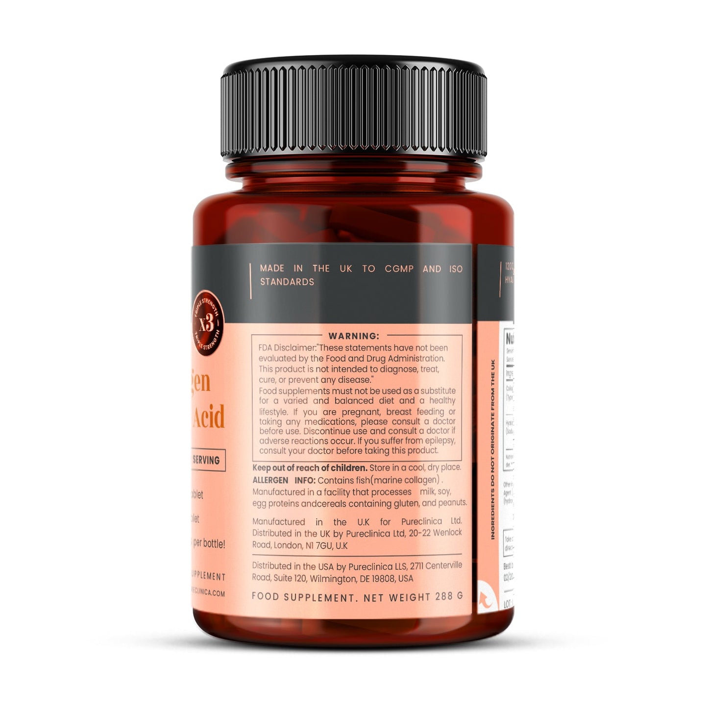 Collagen + Hyaluronic Acid - 1500mg x 180 tablets (1200mg collagen, 300mg HA in one tablet)