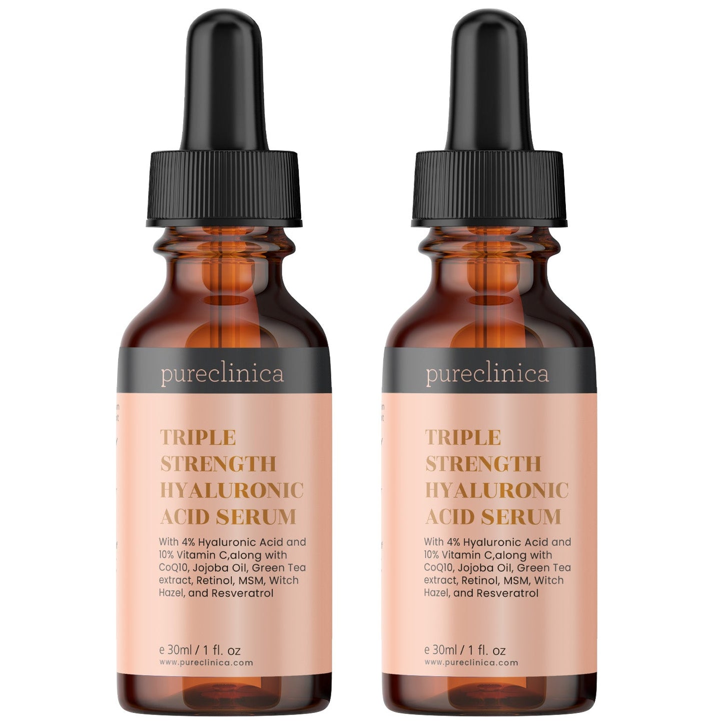 Triple Strength Hyaluronic Acid Serum - 6% hyaluronic acid with vitamins C & E, Resveratrol and CoQ10 - 30ml/1 fl oz