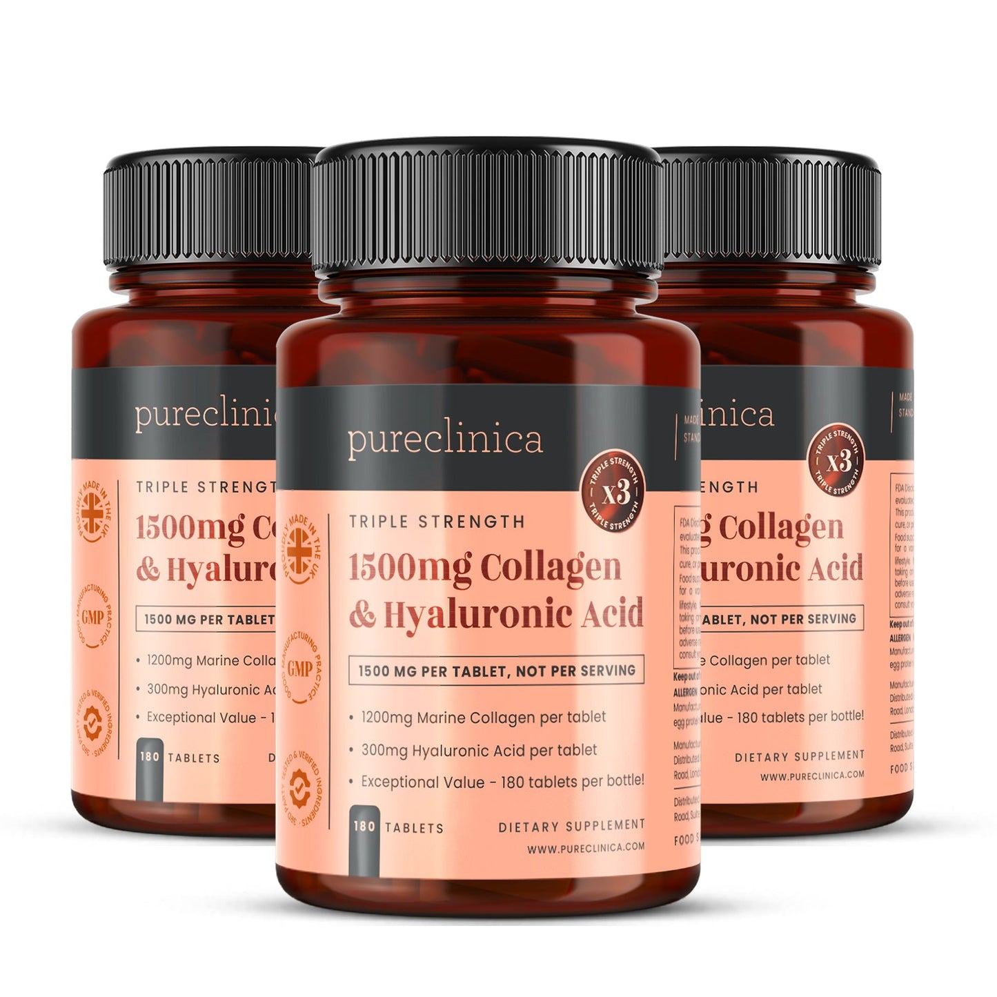 Collagen + Hyaluronic Acid - 1500mg x 180 tablets (1200mg collagen, 300mg HA in one tablet)