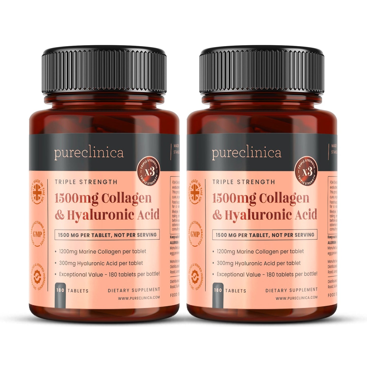 Collagen + Hyaluronic Acid - 1500mg x 180 tablets (1200mg collagen, 300mg HA in one tablet)