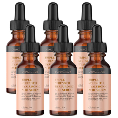 Triple Strength Hyaluronic Acid Serum - 6% hyaluronic acid with vitamins C & E, Resveratrol and CoQ10 - 30ml/1 fl oz