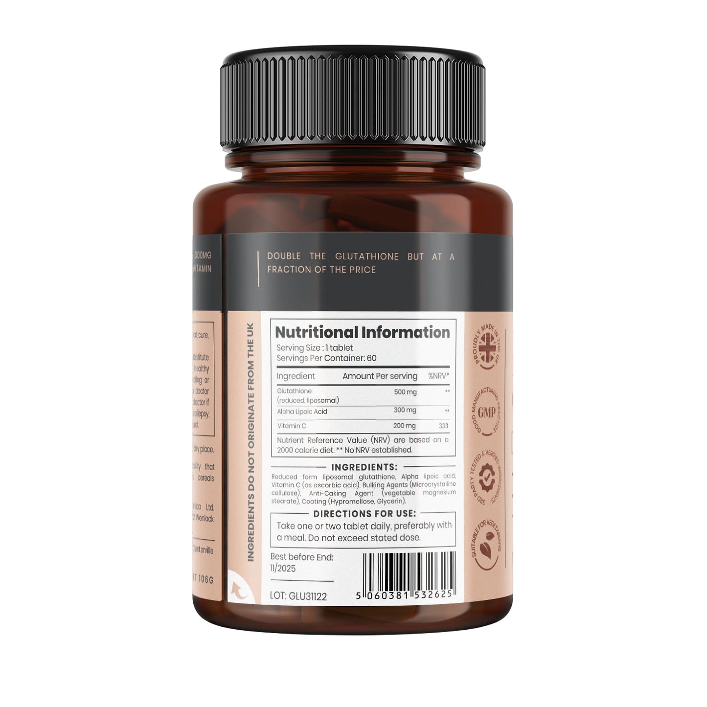 Double Strength Glutathione with ALA and Vit C - 1000mg x 60 tablets.