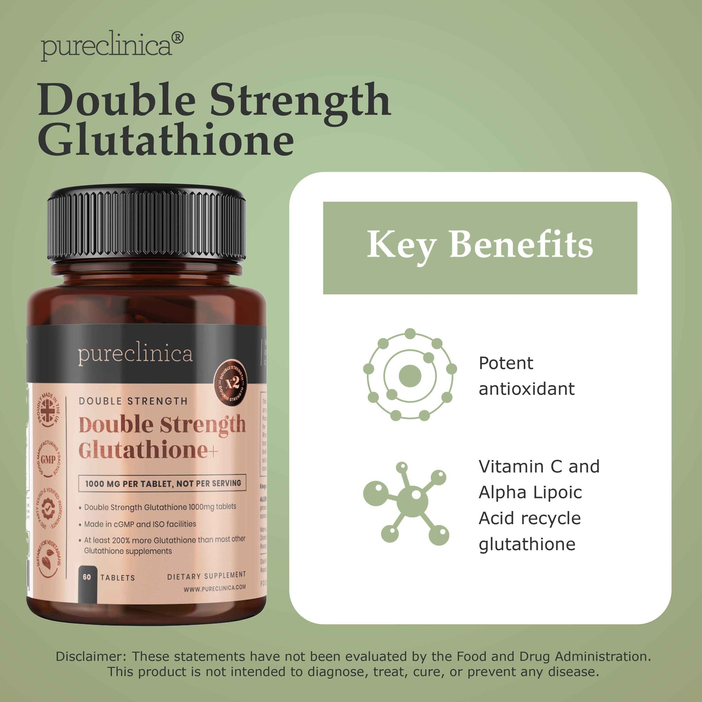 Double Strength Glutathione with ALA and Vit C - 1000mg x 60 tablets.