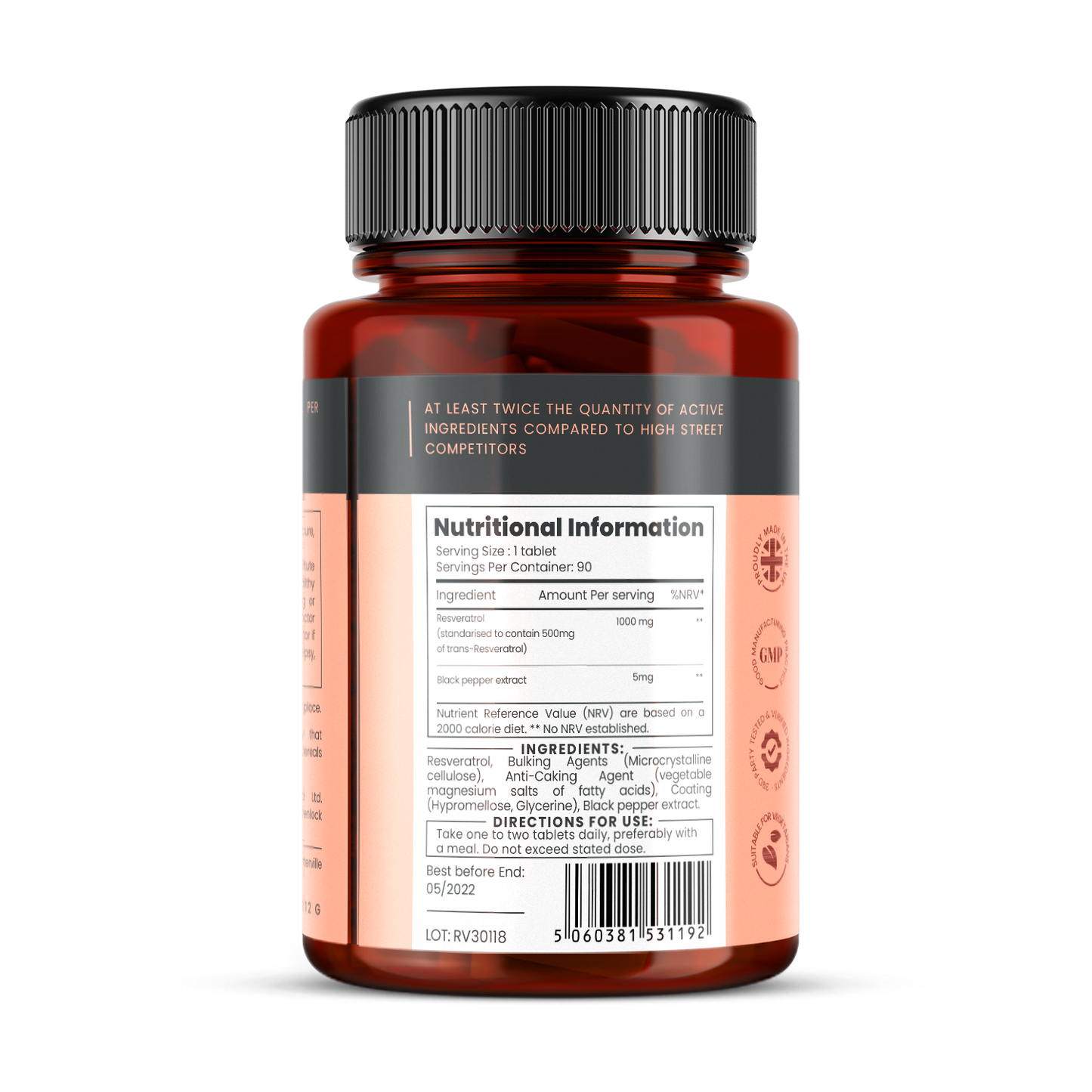 Max Strength Resveratrol 1000mg x 90 tablets - 50% trans-reseveratrol