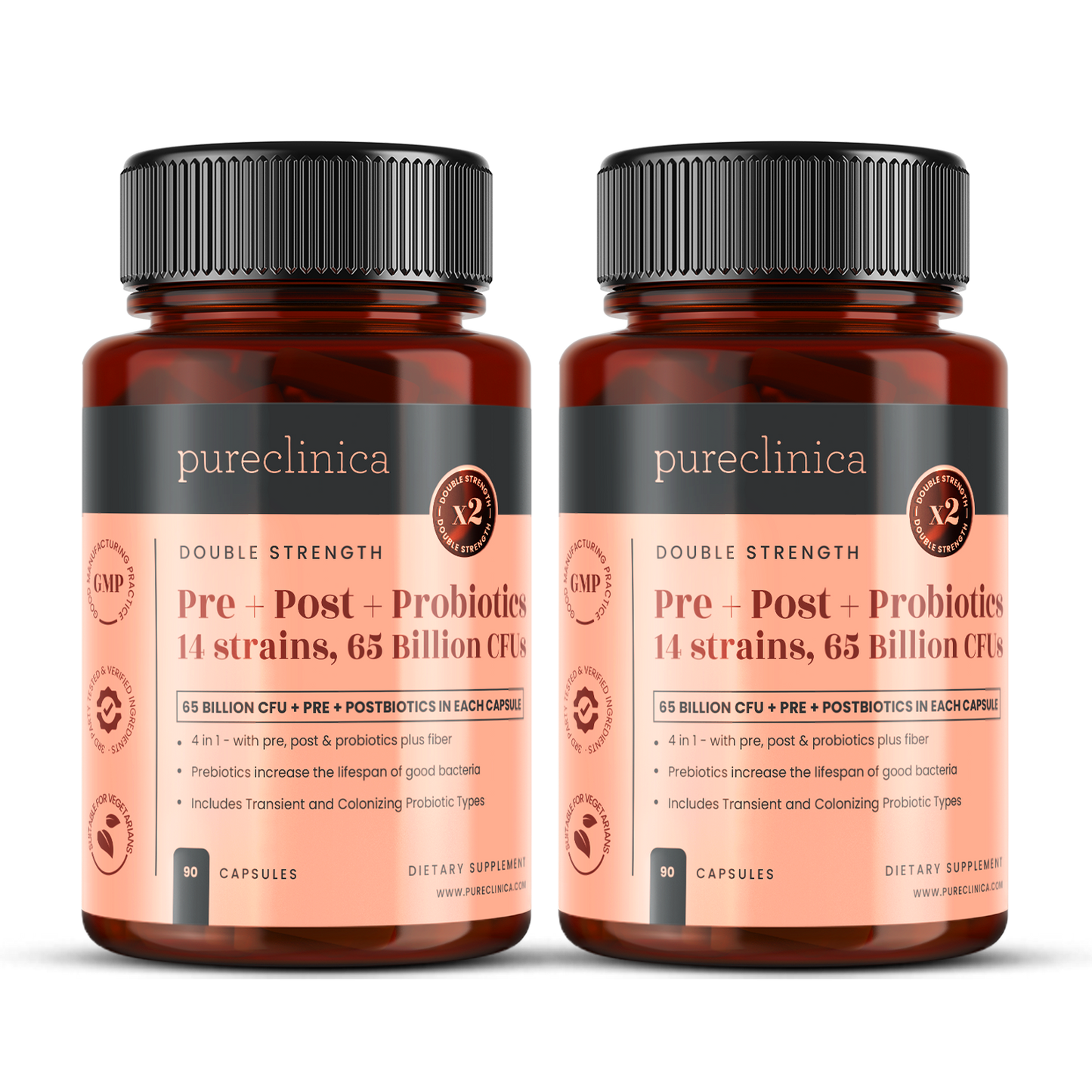 Probiotics 14 strains, 65 Billion CFUs x 90 capsules (with Pre+Post)