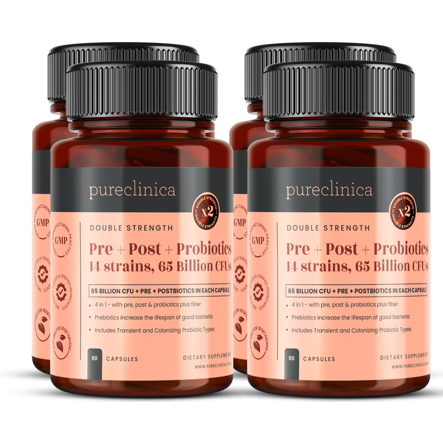 Probiotics 14 strains, 65 Billion CFUs x 90 capsules (with Pre+Post)