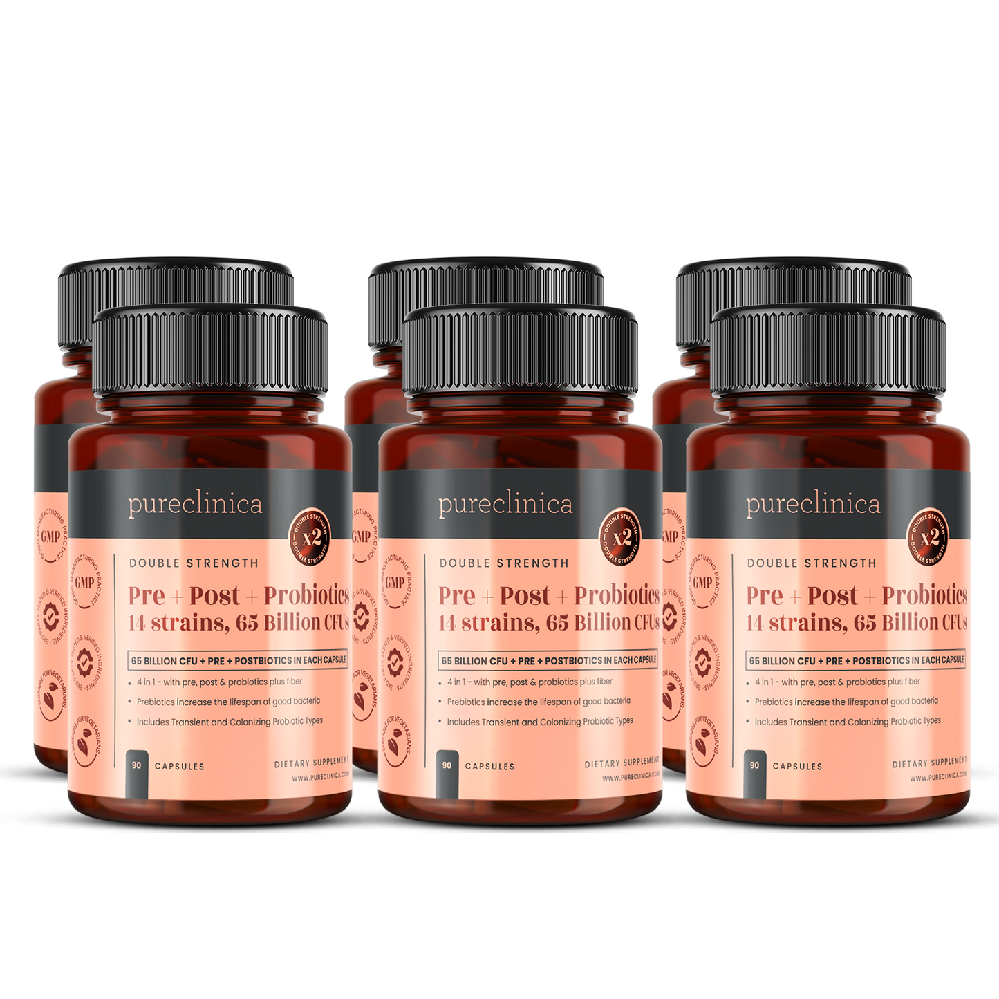Probiotics 14 strains, 65 Billion CFUs x 90 capsules (with Pre+Post)
