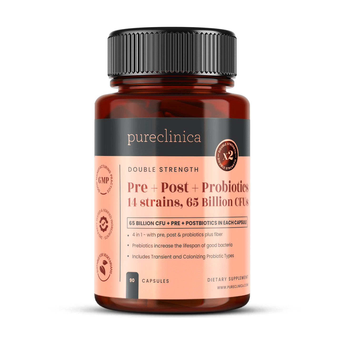 Probiotics 14 strains, 65 Billion CFUs x 90 capsules (with Pre+Post)