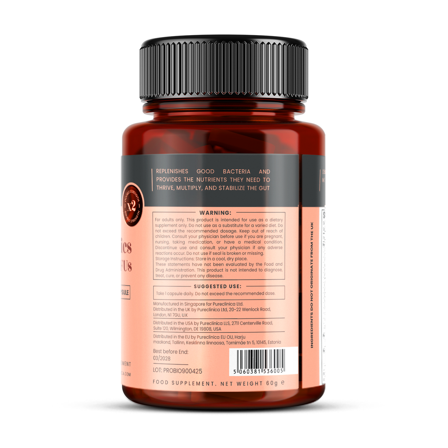 Probiotics 14 strains, 65 Billion CFUs x 90 capsules (with Pre+Post)