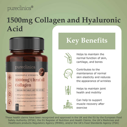 Collagen + Hyaluronic Acid - 1500mg x 180 tablets (1200mg collagen, 300mg HA in one tablet)